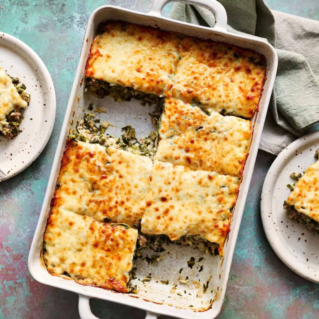 Halal Spinach Casserole baked to golden perfection - Halal recipe